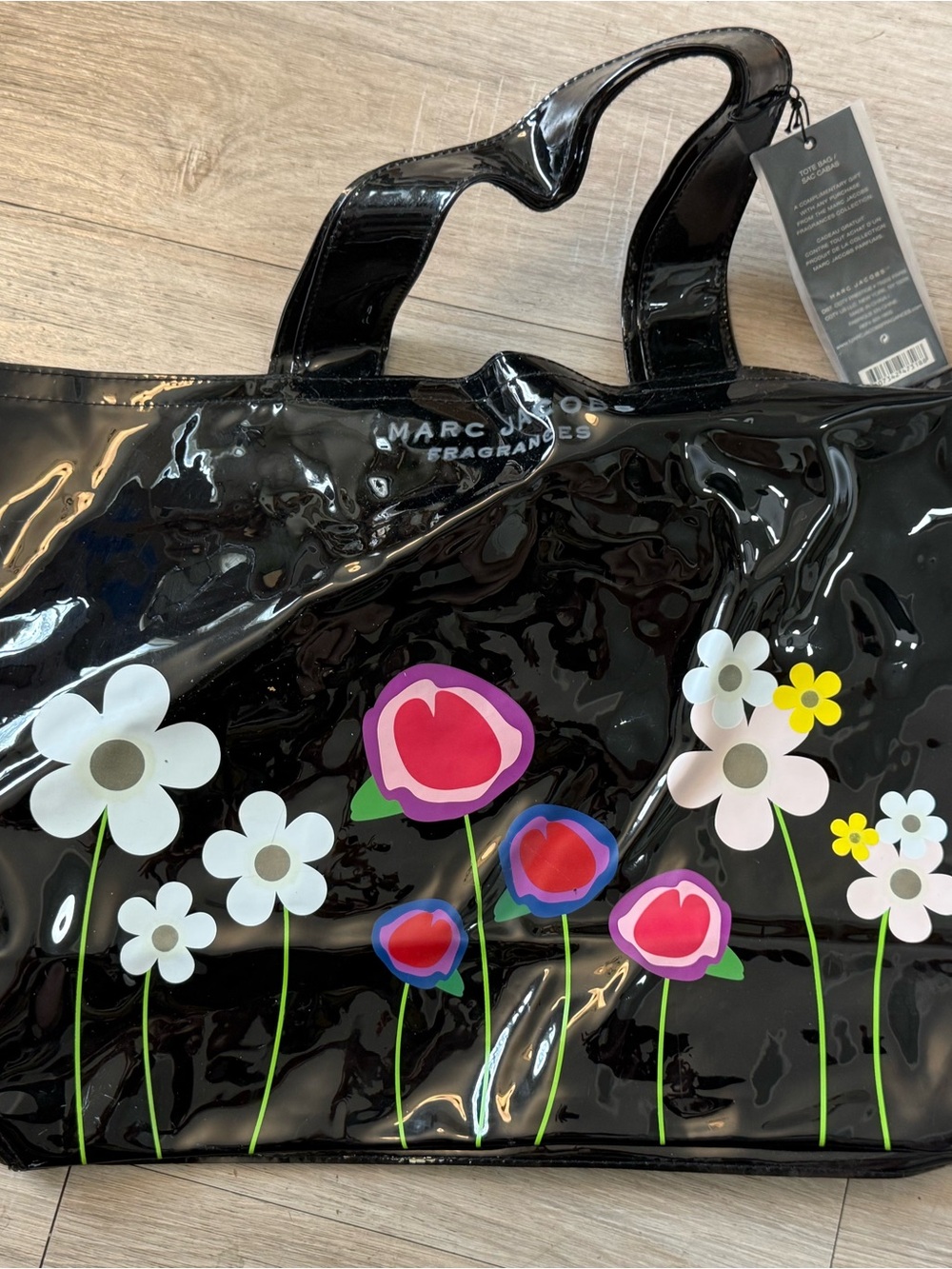 Marc Jacobs Black Patent Floral Tote with Multicolor Blooms